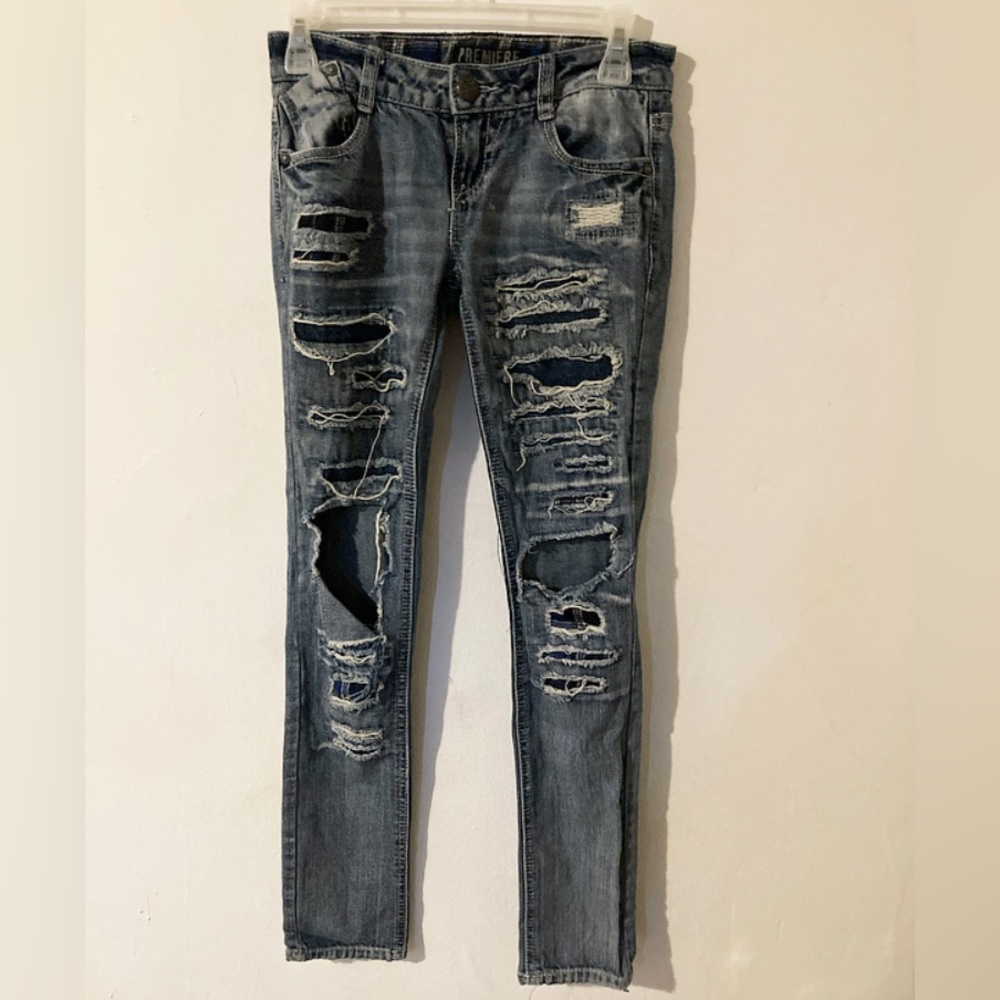 Distressed Ripped Skinny Jeans - Mid-Rise- Size 0
